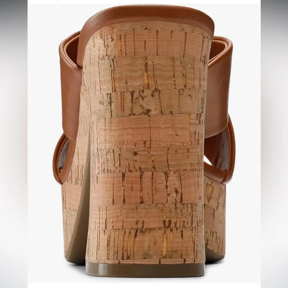 Dream Pairs Brown Open Toe Platform Sandals Size 7 Excellent Used Condition - Picture 5 of 5